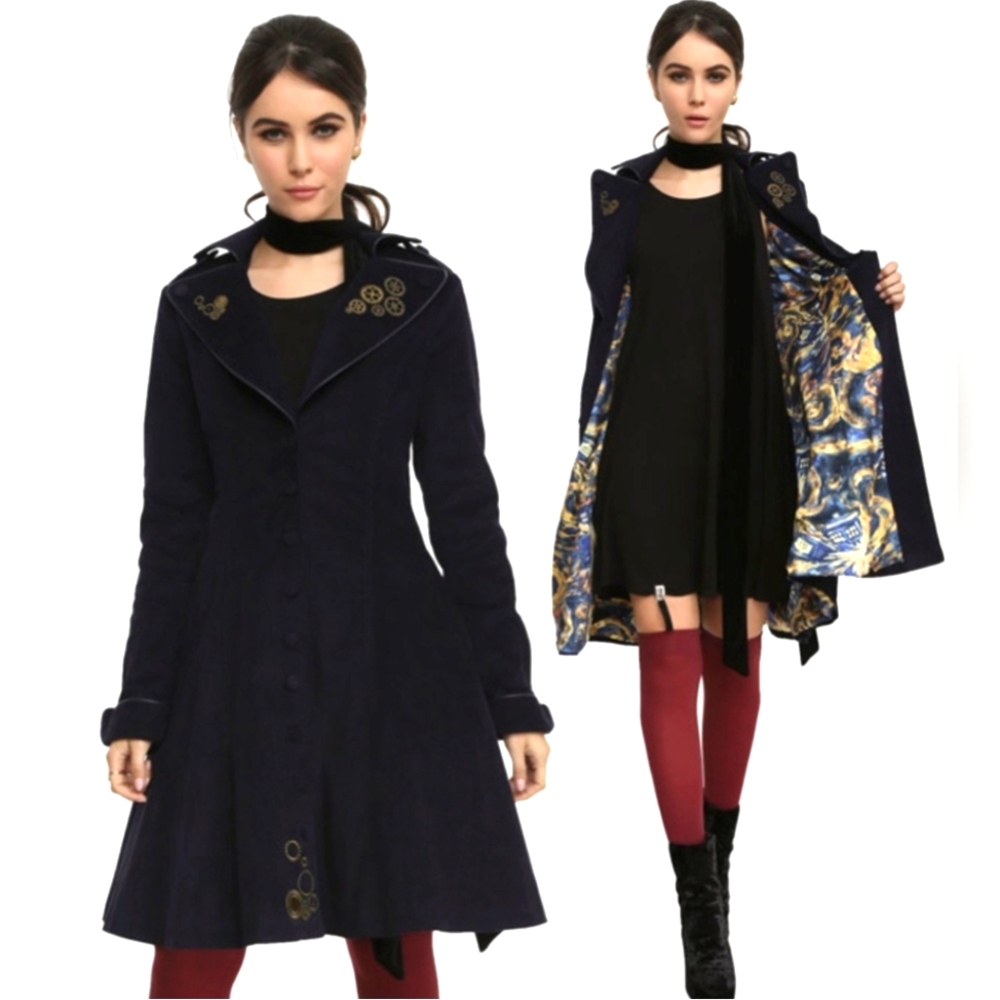 BBC Dr Doctor Who Tardis Lined Corduroy Trench Coat New Hot Topic Womens Small